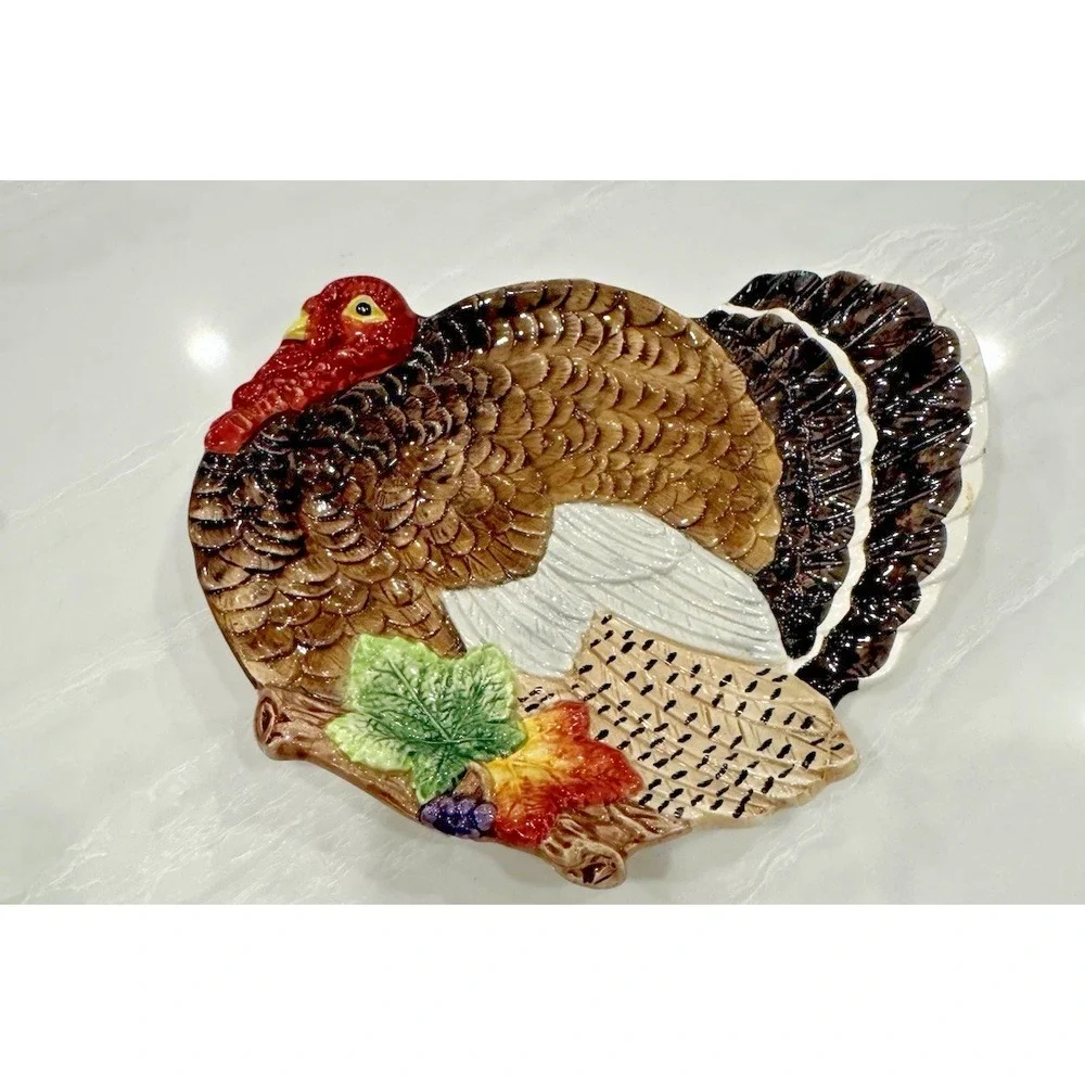 Fitz Floyd 1994 Harvest Turkey Plate Canape Omnibus Thanksgiving Vtg